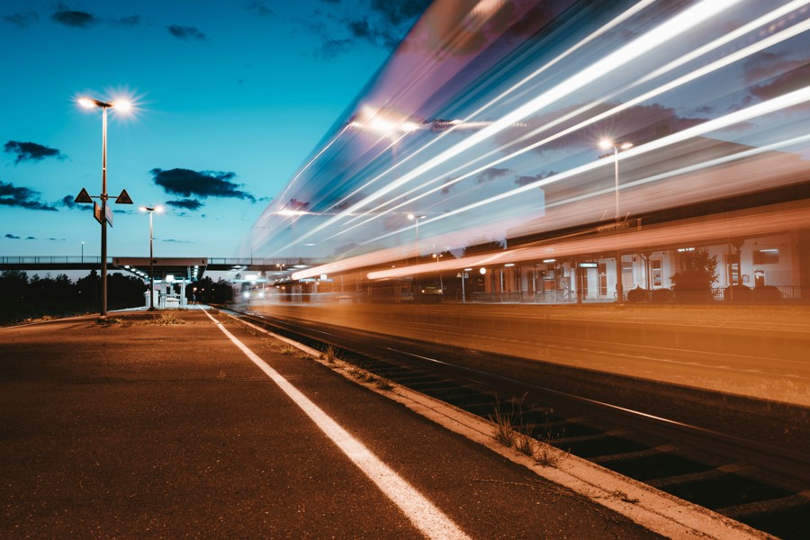blurred train at night